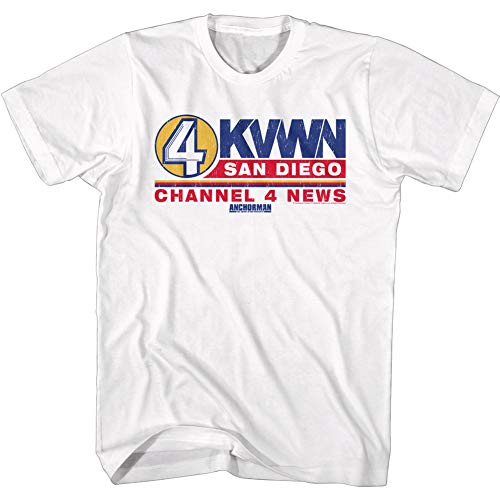 Anchorman Movie KVWN Channel 4 News San Diego Adult Short Sleeve T-Shirt Graphic Tee White