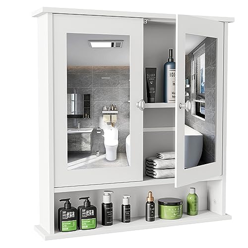 Lifetime Home Modern Bathroom Wall Cabinet with Mirror & Adjustable Shelf - Wall Mounted Utility Medicine Cabinet for Kitchen, Living Room Laundry Room - Wooden Storage Over Sink Toilet
