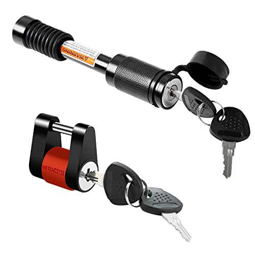 METOWARE Keyed Alike Trailer Hitch Locks & Coupler Lock Set, 5/8' Dia 3-1/2' Long Hitch Lock Fits Class III IV Receiver, Dia 1/4' Trailer Tongue Lock with 3/4' Inch Span Fits Latch-Type Couplers