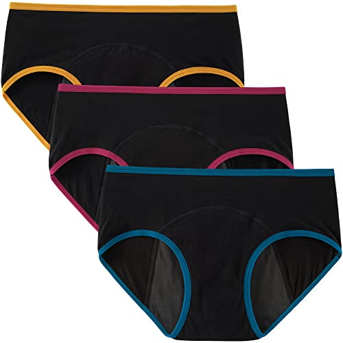INNERSY Women's Hipster Period Underwear Postpartum Teens Menstrual Panties 3-Pack(Contrasting Black,3X-Large)