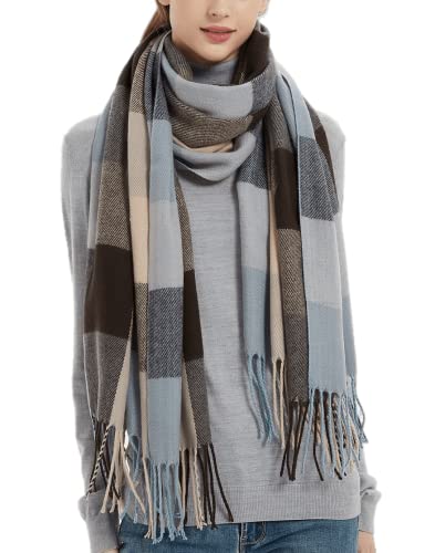 Wander Agio Womens Fashion Long Shawl Big Scarves Grid Winter Warm Large Plaid Scarf Blue Brown 9