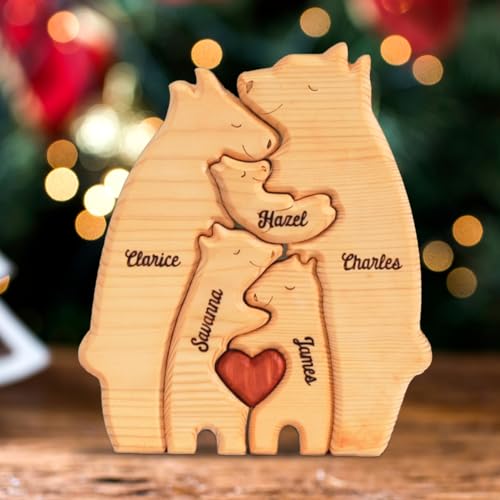 GadgetsTalk We are One - Personalized Bear Family Puzzle with 1-8 Family Name, Wooden Decor, Christmas, Birthday Gifts for Mom, Dad, Wooden Sculpture, House Warming Gifts Ideas