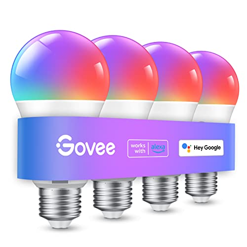 Govee Smart Light Bulbs, Color Changing Light Bulb, Work with Alexa and Google Assistant, 16 Million Colors RGBWW, WiFi & Bluetooth LED Light Bulbs, Music Sync, A19, 800 Lumens, 4 Pack
