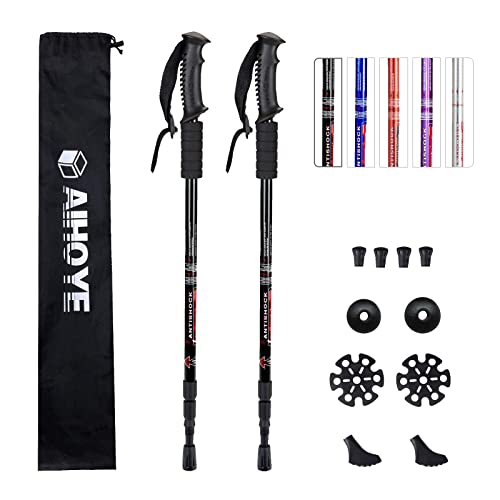 Aihoye Trekking Poles, Collapsible Lightweight Shock-Absorbent Hiking walking Sticks Adjustable Aluminum Hiking poles for Women Men Kids, 2 Pack (black)