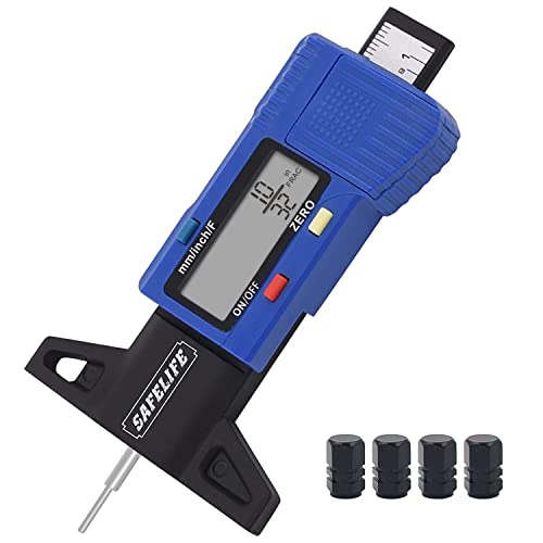 SAFELIFE Digital Tire Tread Depth Gauge, 3 Modes-Fractional Inch, Decimal Inch and Millimeter, Zeroable Tire Tread Depth Gauge for Motorcycles,Cars,Trucks,Vans,SUV Accurate Tyre Tread Depth Gauge