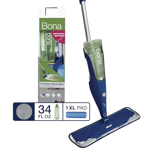 Bona Premium Motion Multi-Surface Floor Spray Mop - Includes Multi-Surface Floor Cleaning Solution 34 fl oz and Machine Washable Microfiber Cleaning Pad - for Stone, Tile, Laminate, and Vinyl Floors