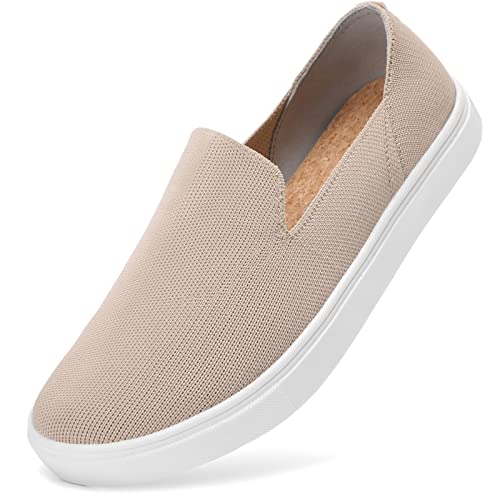 STQ Slip on Sneakers for Women Comfortable Loafers Breathable Knit Casual Tennis Skate Shoes Sand 9 US