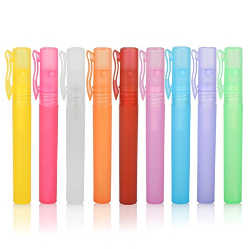 Furnido 10ml 1/3oz Mini Portable pen Perfume Bottle Spray Bottle sample small empty containers fragrances atomizer refillable bottles colored Plastic Pen Shape Travel set-pack of 10 Random Color