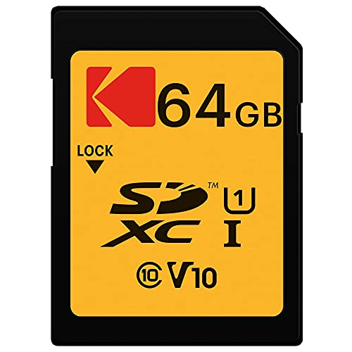 KODAK Premium Memory Card 64GB, 85MBs Read Speed, 25MBs Write Speed for Full HD Video and High-Resolution Pictures, Compatible with SDHC and SDXC Standards - EKMSD64GXC10K