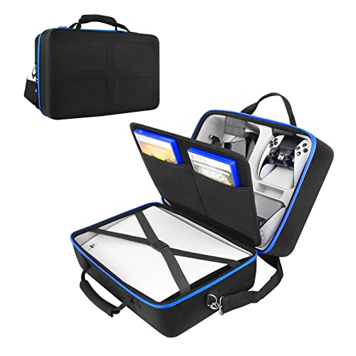 Hard Shell Carrying Case for Playstation 5 Console, Travel Case for PS5 Compatible with Disc& Digital Edition with Base On, Storage Bag for PS5 DualSense Controllers/Pulse 3D Headset/Cords and Other Accessories