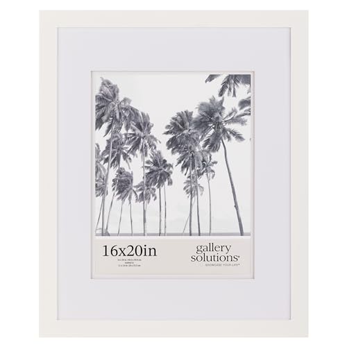 Gallery Solutions - 16'x20' Wall Mount/Tabletop Picture Frame - Double Mat - Matted to 11'x14' -White - Versatile Display Option for Your Cherished Memories - Rectangular Tabletop - White Poster Frame