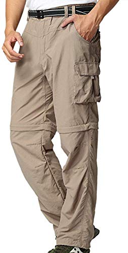 Men's Outdoor Hiking Convertible Quick Dry Lightweight Fishing Zip Off Cargo Work Pants Trousers,Khaki,32