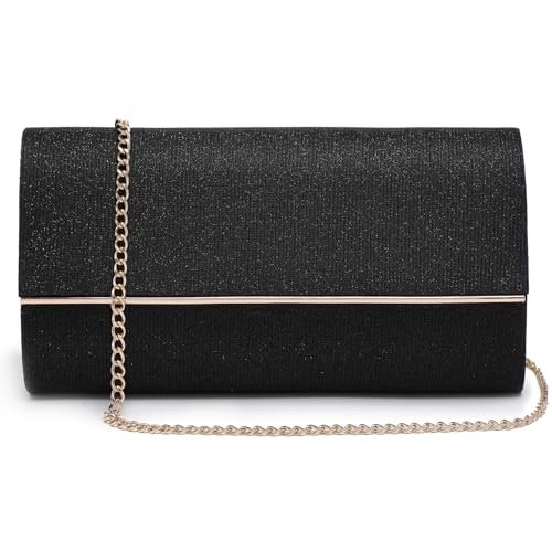 Dasein Women's Evening Bag Glitter Clutch Wedding Bridal Purse Sparkle Cocktail Party Prom Handbag (1-Black)