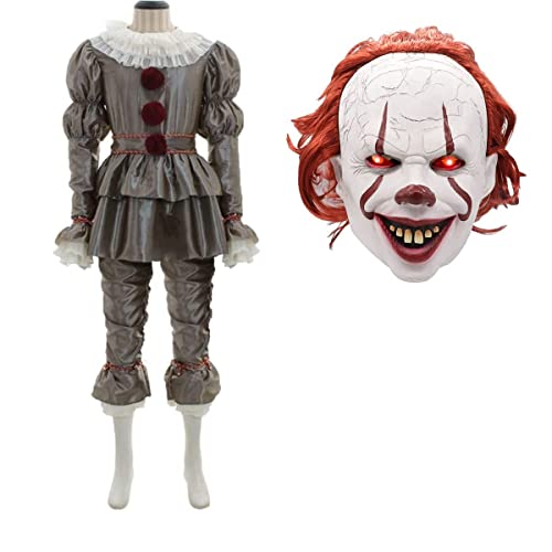 WPOZD IT Clown Costume,Halloween Cosplay Clown Costume for Kids and Adults with LED Clown mask (Suit-KID-M)