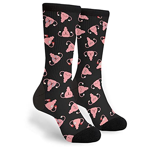 FUNCOOLCY Cartoon Happy Uterus Socks For Men Women Funny Novelty Crazy Crew Socks One Size