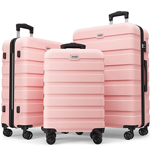 AnyZip Luggage Sets 3 Piece PC ABS Hardside Lightweight Suitcase with 4 Universal Wheels TSA Lock Carry On 20 24 28 Inch Pink