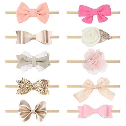 Subesty Baby Girls Nylon Elastic Headband Soft Flower Hair Band For Toddler Infant Newborn Set Of 10…