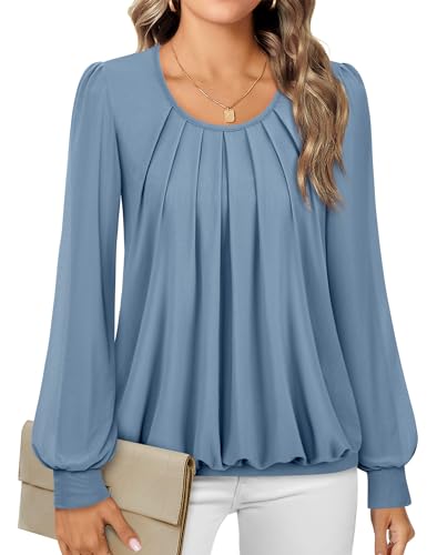 Timeson Womens Dress Shirts and Blouses for Work, Womens Fitted Blouse Ladies Cute Business Casual Career Shirt Elegant Evening Line Tunic Shirt Work Tops Office Professional Wear Xx-Large Blue Gray