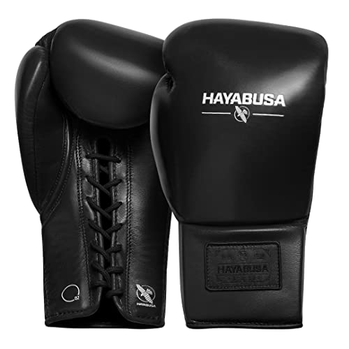 Hayabusa Pro Leather Lace-Up Boxing Gloves for Men and Women - Black, 16oz
