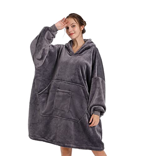 REDESS Blanket Hoodie Sweatshirt, Wearable Blanket Oversized Sherpa with Sleeves and Giant Pocket, Cozy Hoodie Warm for Adult Kids