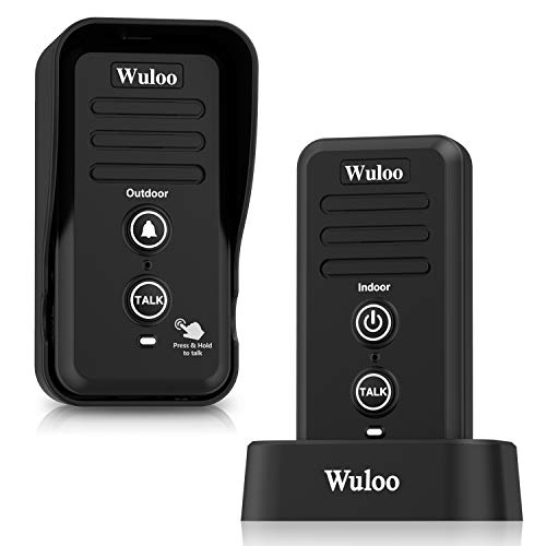 Wuloo Wireless Intercom Doorbells for Home Classroom, Intercomunicador Waterproof Electronic Doorbell Chime with 1/2 Mile Range 3 Volume Levels Rechargeable Battery (Black, 1&1)