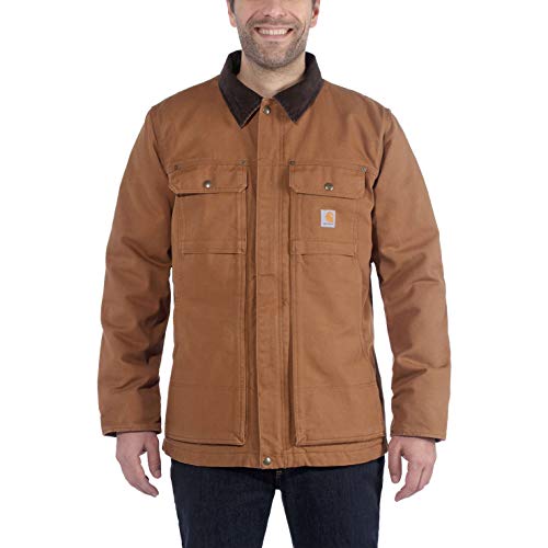 Carhartt mens Full Swing Relaxed Fit Washed Duck Insulated Traditional Coat (Big & Tall) Work Utility Outerwear, Carhartt Brown, Large Big Tall US