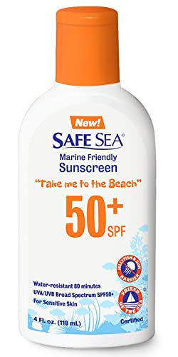 Safe Sea Jellyfish Sting-Blocking Sunscreen, SPF 50+ Lotion 4oz, Waterproof, Biodegradable, Coral Reef-Safe – Body and Face Sunscreen, Anti-Jellyfish and Sea-Lice sting protection.