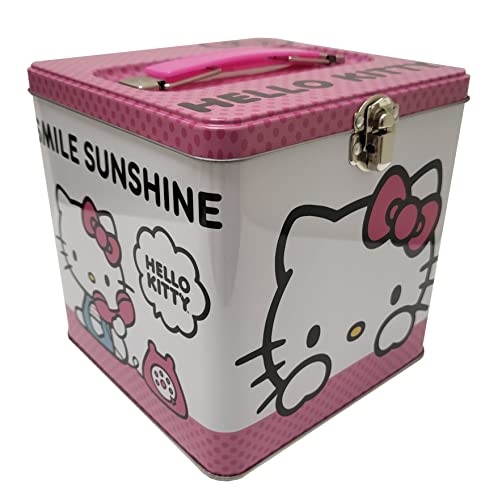The Tin Box Company Hello Kitty Stack Store and Carry Tin. Stackable Tin Box with Handle,Pink and White, Storage Box, 5.75' Height, Clasp and Hinge on Lid