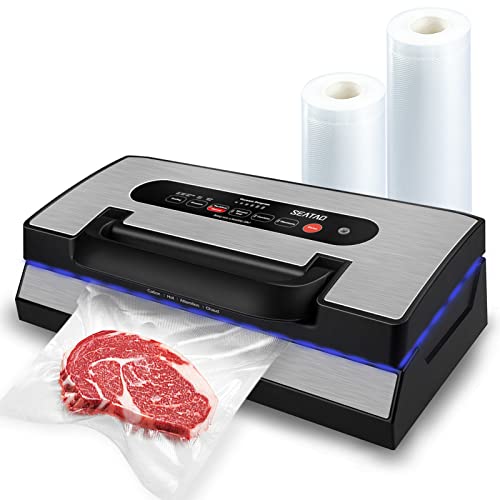 SEATAO VH5188 90kPa Multifunction Commercial Food Automatic Vacuum Sealer Machine For Preservation, Dry & Moist & Food & Extended Modes, Starter Kit with Built-in Roll Storage & Cutter, Handle Locked Design, LED lights, Double Seal