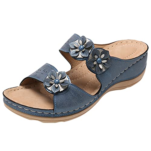 Women's Classic Espadrille Wedge Sandal Tie Lace Up Cute Ankle Strap Platform Sandals Comfy Walking with Foam Insole 05_Blue, 8.5