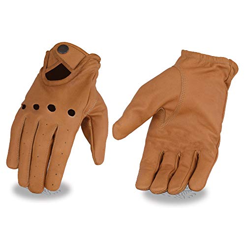 Milwaukee Leather MG7508 Men's Saddle Perforated Leather Full Finger Motorcycle Hand Gloves W/Breathable ‘Open Knuckle’ - Medium