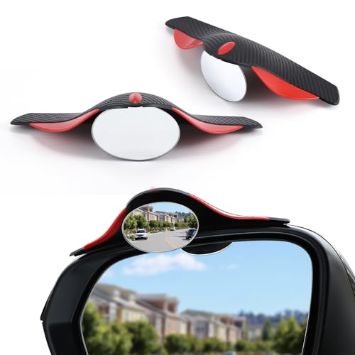 LivTee Blind Spot Mirror with Side Mirror Rain Guard, HD Glass Frameless Convex, Carbon Fiber 2-in-1 Side Mirror Covers Kit with Wide Angle Adjustable Stick for Cars SUV and Trucks, Pack of 2