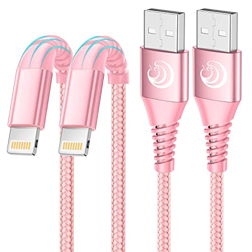 Aioneus iPhone Charger 10 ft 2Pack, (Apple Certified) Lightning Cable 10 Foot Nylon Braided Fast Charging Extra Long 10ft iPhone Cord Compatible with iPhone 13 12 11 XS XR 10 8 7 6 Plus - Pink