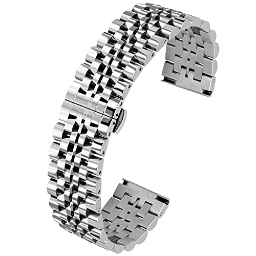 Kai Tian 22mm Quick Release Watch Band Stainless Steel Bracelet Metal Replacement Straps Deployment Clasp Double Push Button, Silver