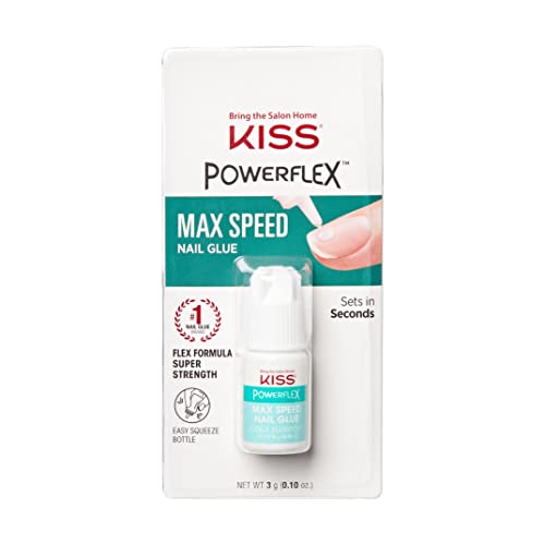 KISS PowerFlex Maximum Speed Nail Glue for Press On Nails, Super Strength Flex Formula Nail Adhesive, Includes One Bottle 3g (0.10 oz.) with Twist-Off Cap & Nozzle Tip Squeeze Applicator