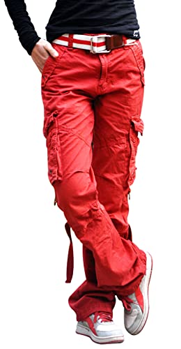 SKYLINEWEARS Women’s 100% Cotton Tactical Pant Camping Hiking Army Cargo Combat Trouser Multi Pockets Utility Work Pants Brick Red S