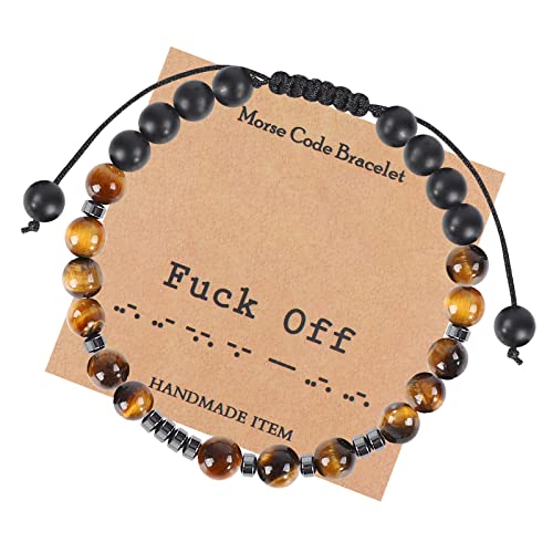 Morse Code Bracelets, BUFOR Yellow Tiger Eye Bracelet for Women, 6mm Handmade Healing Black Obsidian Hematite Natural Crystal Beads Bracelet for Female Best Friend Sister