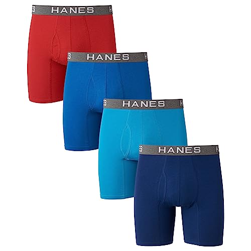 Hanes Ultimate Men's Boxer Briefs, Ultimate Comfort Flex Fit Cotton Modal, Super Soft Underwear, 4-Pack, Red/Blue/Navy-4 Pack, X-Large