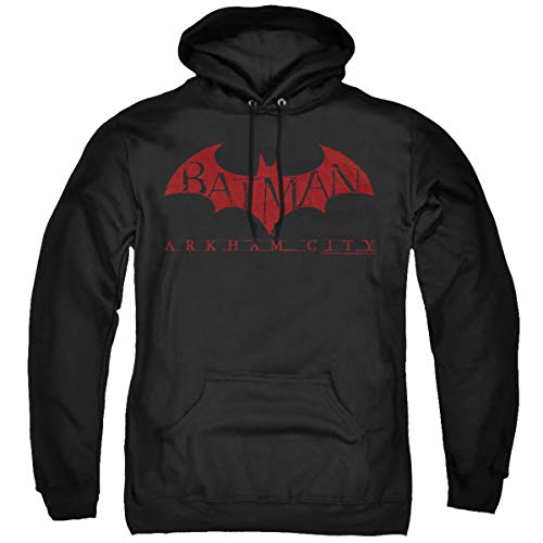 Trevco Arkham City Red Bat Unisex Adult Pull-Over Hoodie, Black, Medium