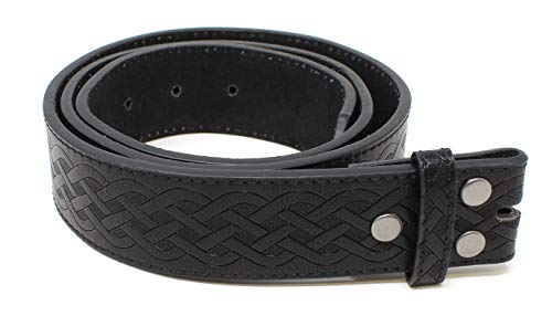 BC Belts Leather Belt Strap with Embossed Celtic Knot Weave Pattern 1.5' Wide with Snaps (Black-L)