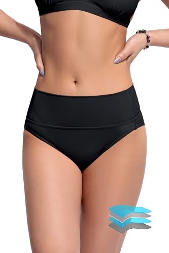 Beautikini Period Swimwear Bikini Menstrual Leakproof Swim Bottoms Period Bathing Suits for Teens Girl(Black Small)