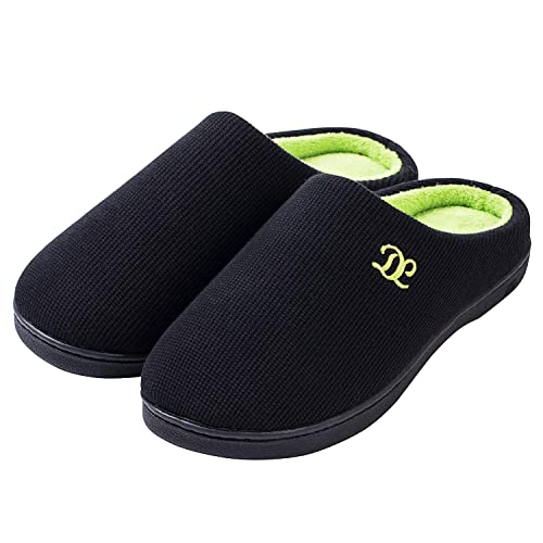 DL Mens Memory Foam Slippers Slip on, Comfy House Slippers For Mens Indoor Outdoor, Cozy Men's Bedroom Slippers Warm Soft Flannel Lining Closed Toe Man Slippers Size 11-12 Black Green