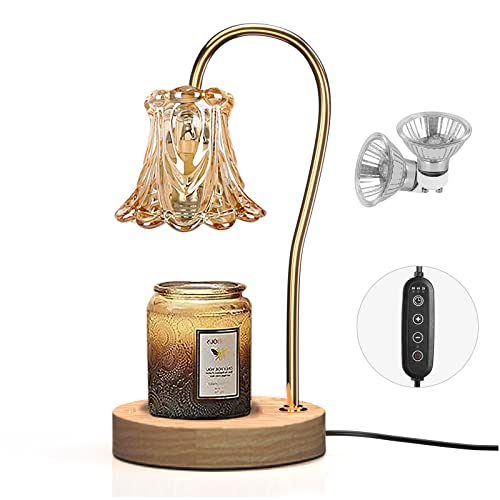 Candle Warmer Lamp, Dimmable Lantern with Timer, Wax Melt for Scented Candles, Compatible with Small & Large Jar, with 2 Light Bulbs