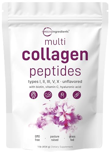 Multi Collagen Peptides Powder, 16 Oz - Hydrolyzed Protein Peptides | Type I,II,III,V,X with Hyaluronic Acid, Biotin & Vitamin C - Unflavored - Keto & Paleo Friendly, Ez Mix in Drinks