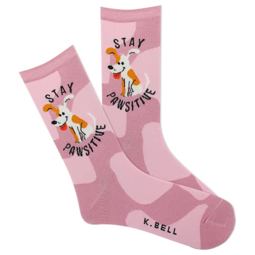 K. Bell Women's Stay Pawsitive Crew Sock 1 Pair Pack, Stay Pawsitive (Rose), Women's Shoe Size: 4-10