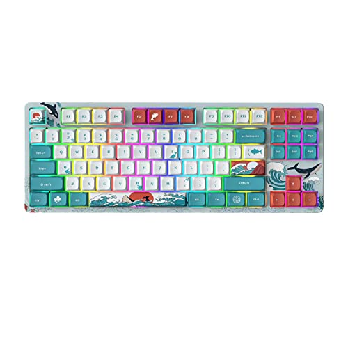 COSTOM XVX M87 TKL Mechanical Keyboard, Hot Swappable Wireless Gaming Keyboard 87 Keys, RGB Backlit Custom Keyboard Onboard Memory for Windows Mac PC Gamer (Coral Sea, Gateron Red Switch)