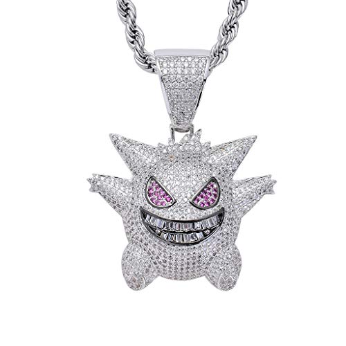 SMANXEY Gengar Silver Cubic Zirconia Hip Hop Pendant Necklace for Fans Classic Collection
