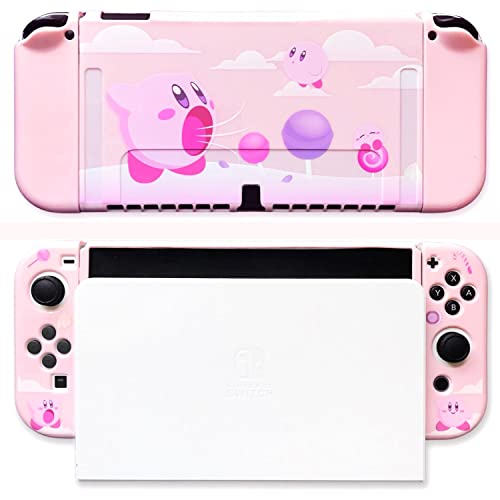 BelugaDesign Kirby Case | Cute Anime Super Smash Star Allies Forgotten Land | Dockable Soft Pastel Cute Snap on Cover | Compatible with Nintendo Switch OLED Console Joycons (Switch OLED, Pink)