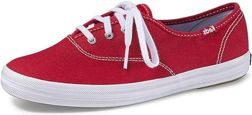 Keds Women's Champion Lace Up Sneaker, RED Canvas, 8 Wide