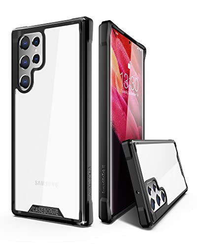 CaseBorne R Compatible with Samsung Galaxy S22 Ultra 5G Case - Shockproof Protective Clear, Military Grade 12ft Drop Tested, Durable Aluminum Frame, Anti-Yellowing Technology - Black